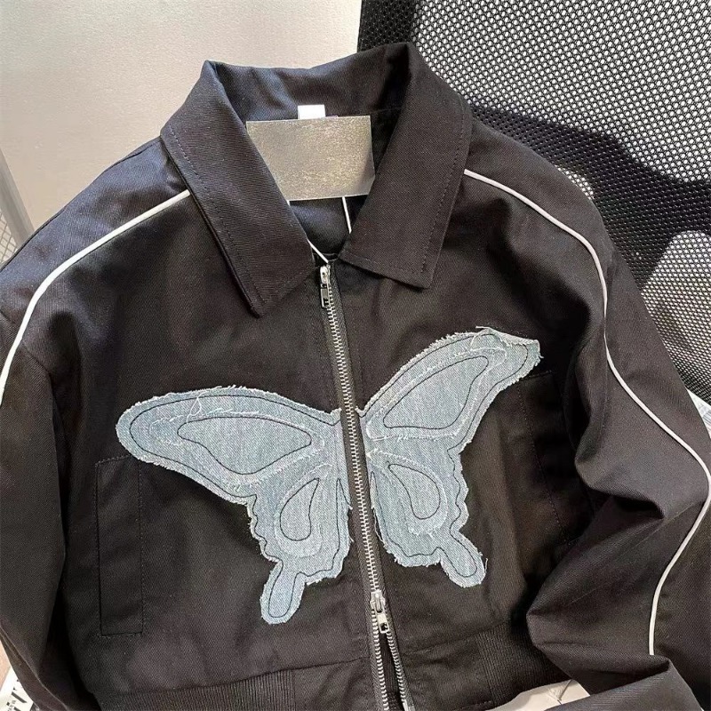 Womens Jackets HOUZHOU Streetwear Bow Cropped Jacket Women Korean Fashion Vintage Y2k Zipper Oversize Short Long Sleeve Aesthetic Coats 230808