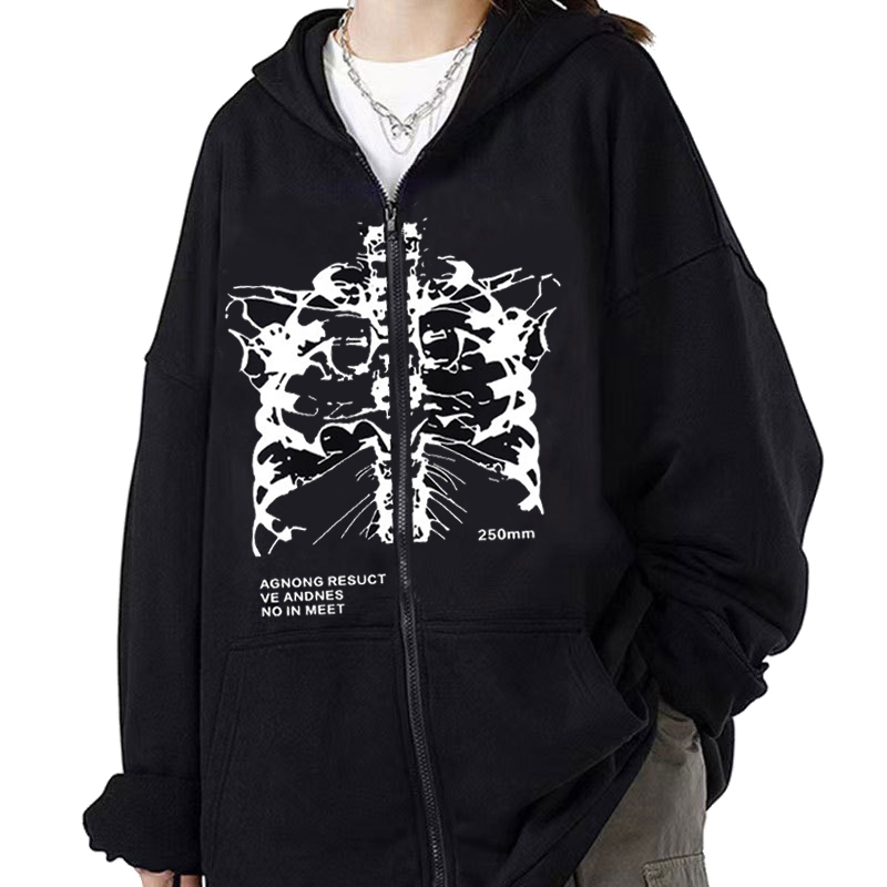 Women's Hoodies Sweatshirts Y2k Women Vintage Gothic Streetwear Skeleton Print Hoodies 90s Harajuku Oversized Hip Hop Jacket Zip Up Hoodie Y2k Cl