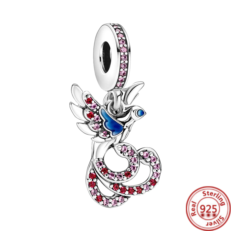 925 Sterling Silver Charm Hanging Key Qi Ball Pink Heart Wings Eye Hanging Decoration Suitable For Primitive Charm Bracelet Female Jewelry Gift