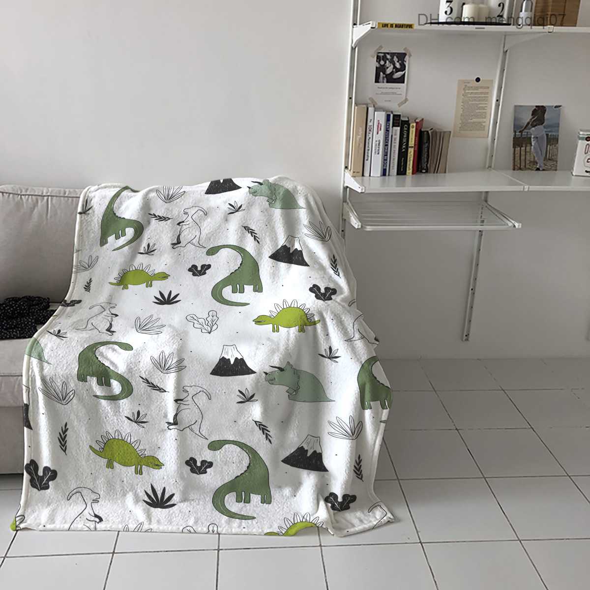 Blankets Swaddling Animal green dinosaur plant coral blanket cover bed flannel sofa throw blanket children's household textiles small blanket Z23
