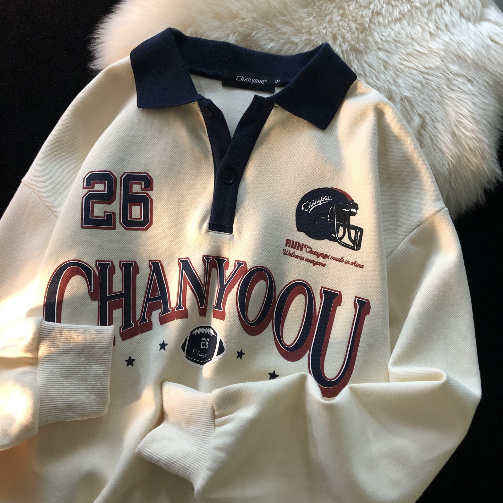 Women's Hoodies Sweatshirts Retro College Style POLO Collar Sweater Women's Niche Sweet and Cool Couple Sweatshirt 230808