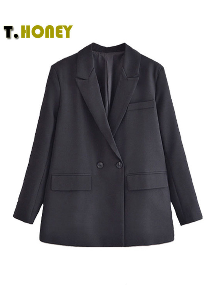 Women's Suits Blazers TELLHONEY Women Fashion Solid Double Breasted Blazers Female Elegant Long Sleeves Loose Jacket Coats Office Ladies Outerwea