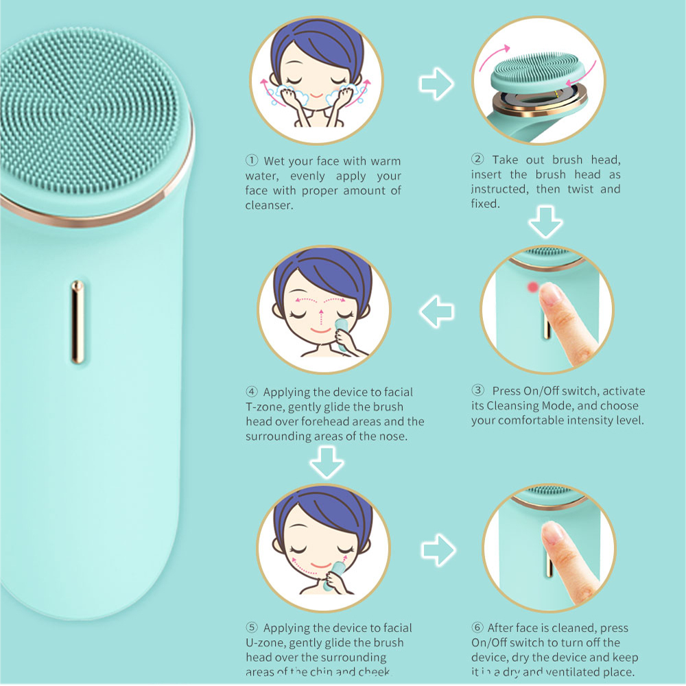 Airbrush Tattoo Supplies Sonic Cleansing Brush Vibrating Face Scrubber 5 Speed Modes IPX7 Waterproof Rechargeable Deep Cleaning for All Skins Type 230