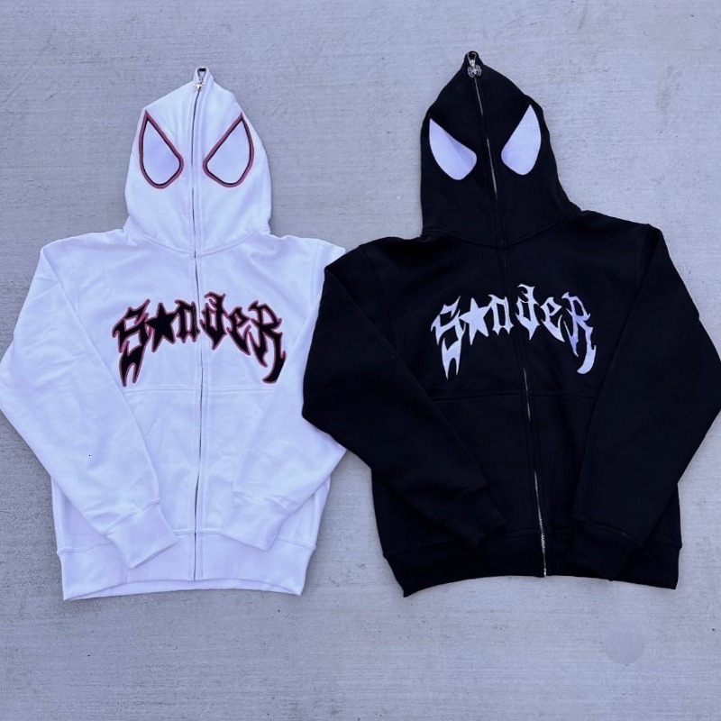 Men's Hoodies Sweatshirts Gothic Spider Print Y2K Retro Long Sleeve Full Zip Sweatshirt Tops Streetwear Hip Hop Punk Oversized Women Jacket Coats