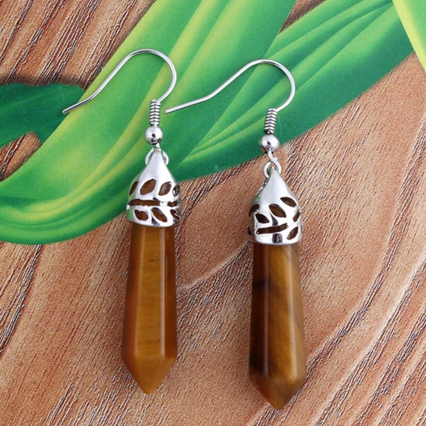 Dangle Chandelier KFT Natural Healing Crystal Rose Pink Quartz Stone Earring Lapis Lazuli Amethyst Hexagon Column Dangle Hook Earrings Women Girls 230