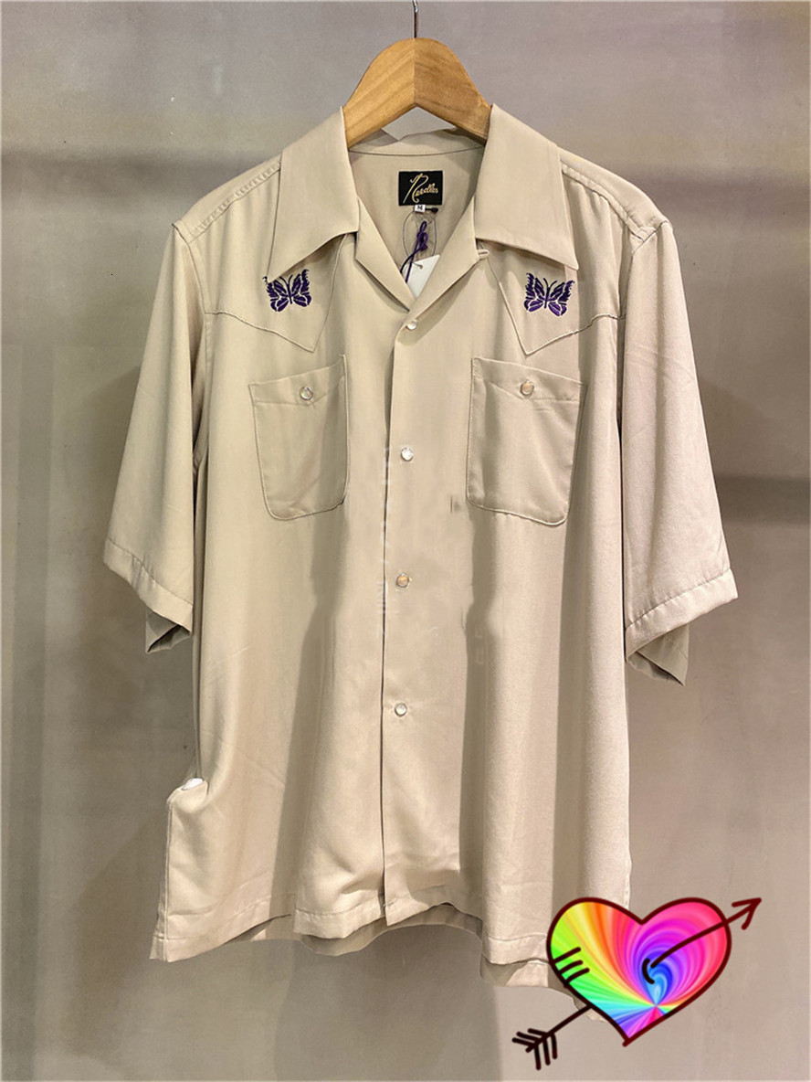 Men's Dress Shirts Needles Shirt Men Women Embroidered Butterfly 1 1 Needles AWGE Pockets Shirts Loose Fit Casual Button Blouse 230808