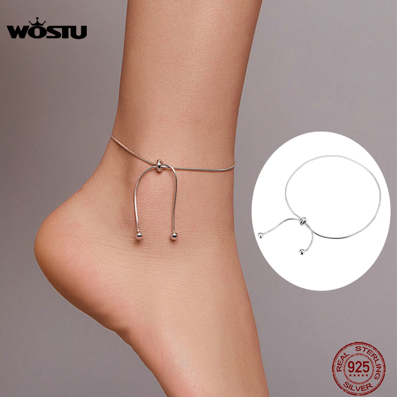 Anklets WOSTU Silver Anklet Summer 925 Sterling Silver Simple Chain Anklet for Women Fashion Sterling Silver Fine Jewelry CQT016 230808