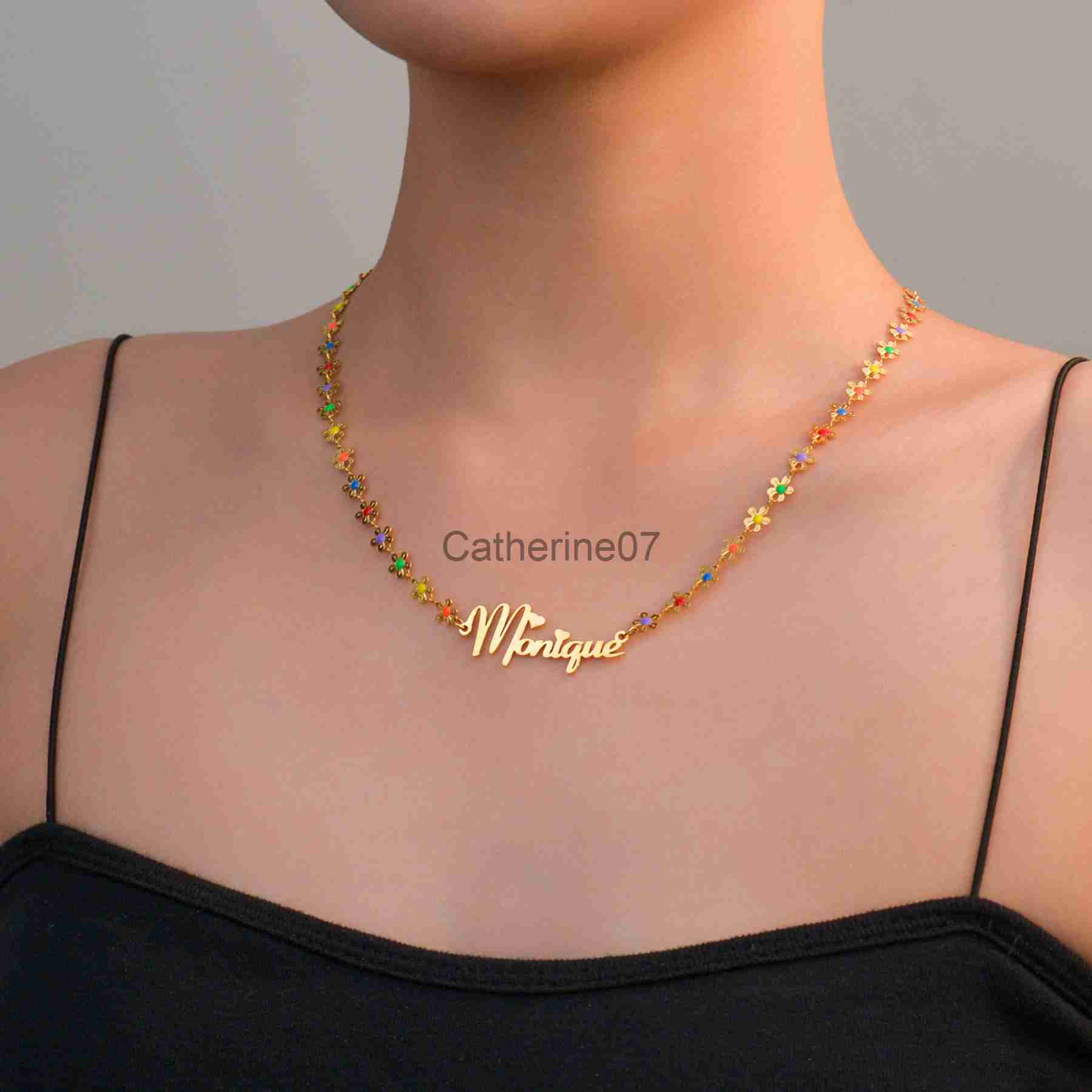 Pendant Necklaces Atoztide Personalized Custom Name Necklace for Women Oil Flower Link Chain Stainless Steel Letter Fashion Pendant Jewelry Gift J2308