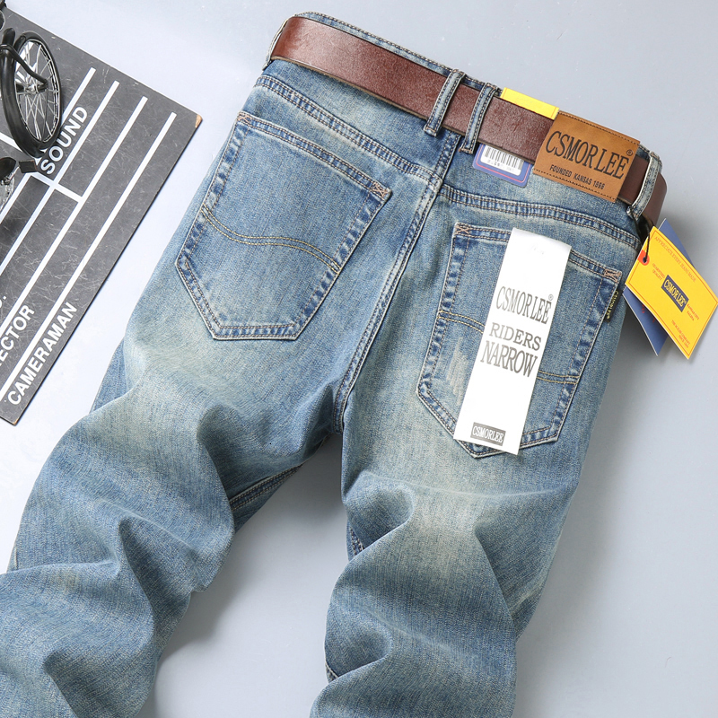 Mens Jeans Spring Autumn Vintage Blue Solid Color Elastic Classic Men Slim Fashion Denim Trousers Male 2840 230809