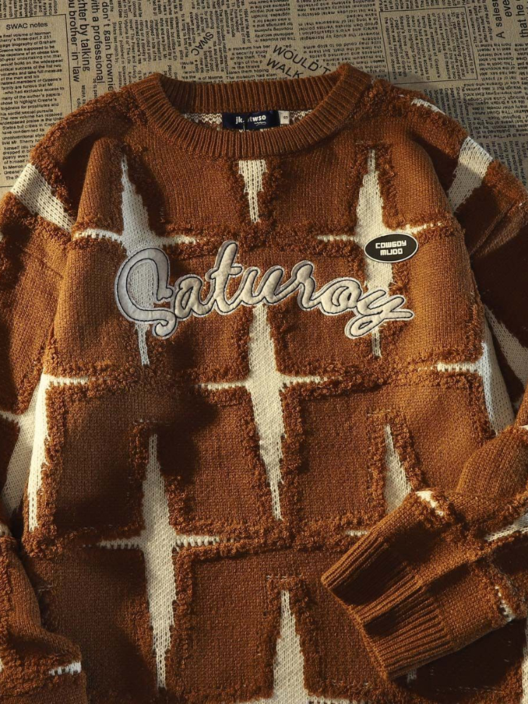 Men's Sweaters Gmiixder American Retro Sweater High Street Stars Jumper Men Autumn Winter Loose Casual Grunge Japanese O-neck Knitted Pullover 23
