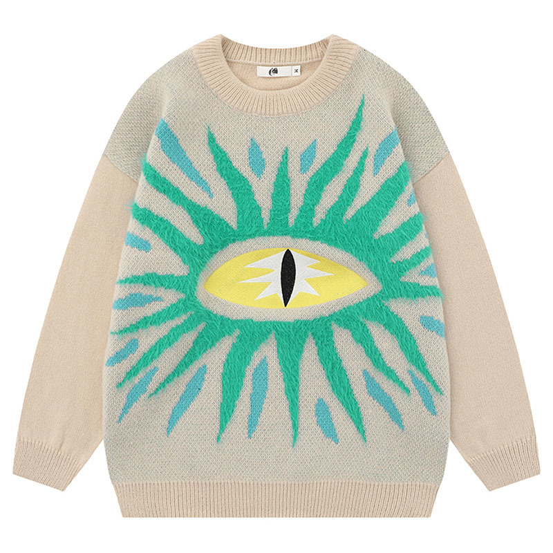 Men's Sweaters Hip Hop Sweaters Men Women High Street Eye Embroidery Knitted Jumpers Autumn Harajuku Retro Y2K Oversize Soft Pullover Unisex 2308