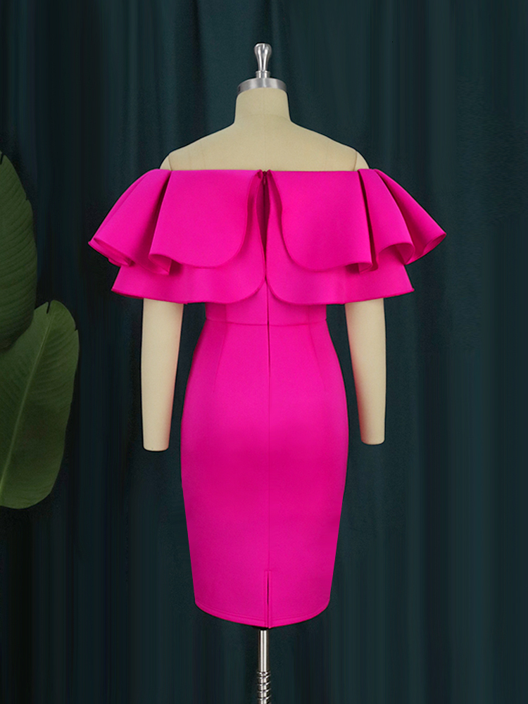 Urban Sexy Dresses AOMEI Women Party Sexy Dress Off Shoulder Ruffle Bodycon Sheath Rose Red Stylish Event Evening Night Celebrate Wedding Guest 230809