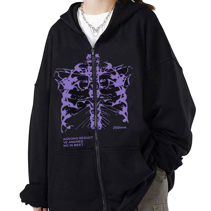 Women's Hoodies Sweatshirts Y2k Women Vintage Gothic Streetwear Skeleton Print Hoodies 90s Harajuku Oversized Hip Hop Jacket Zip Up Hoodie Y2k Cl