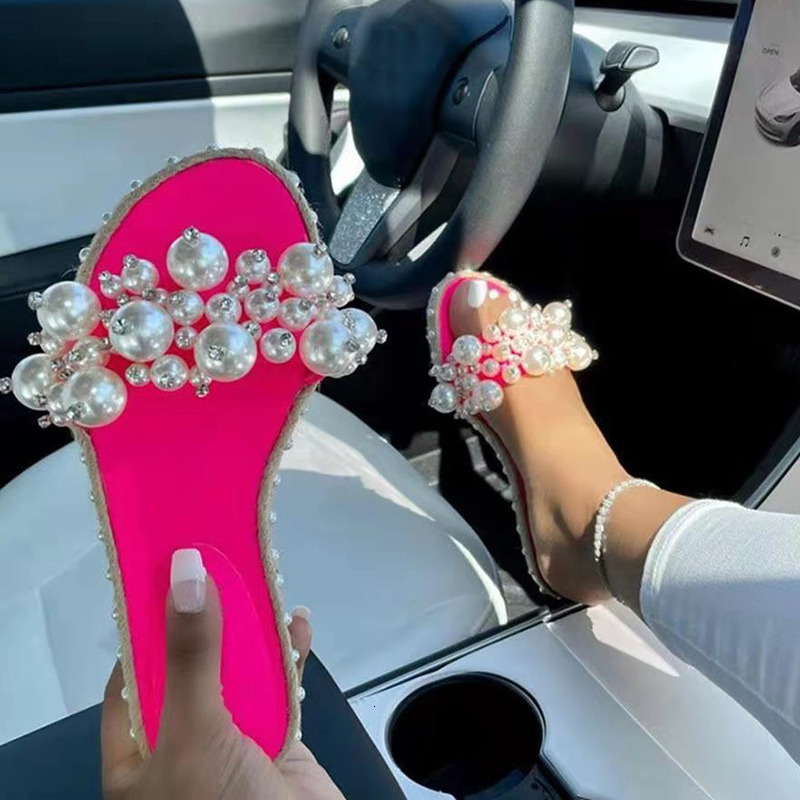Sandals Summer Fashion Sandals Women Open Toe Platform Retro Pearl Shoes Soft Sandals Solid Color Female Slides Light Chaussure Femme 230809