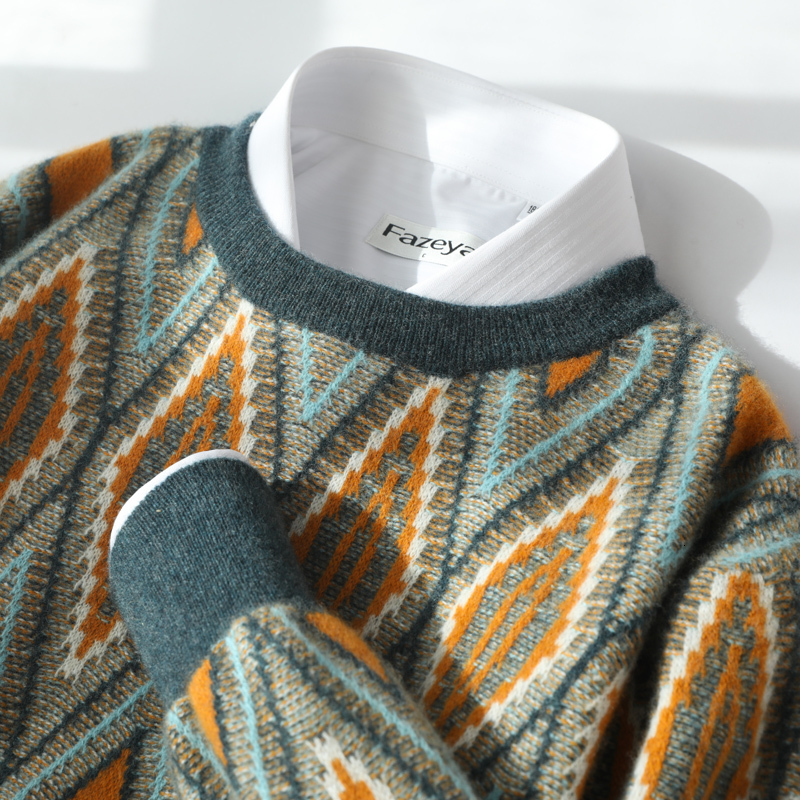 Men's Sweaters Men's 100%Pure Cashmere Sweater Color Matching Knit Large Size Pullover Winter O-Neck Thick Warm Top Business BaseShirt 23080