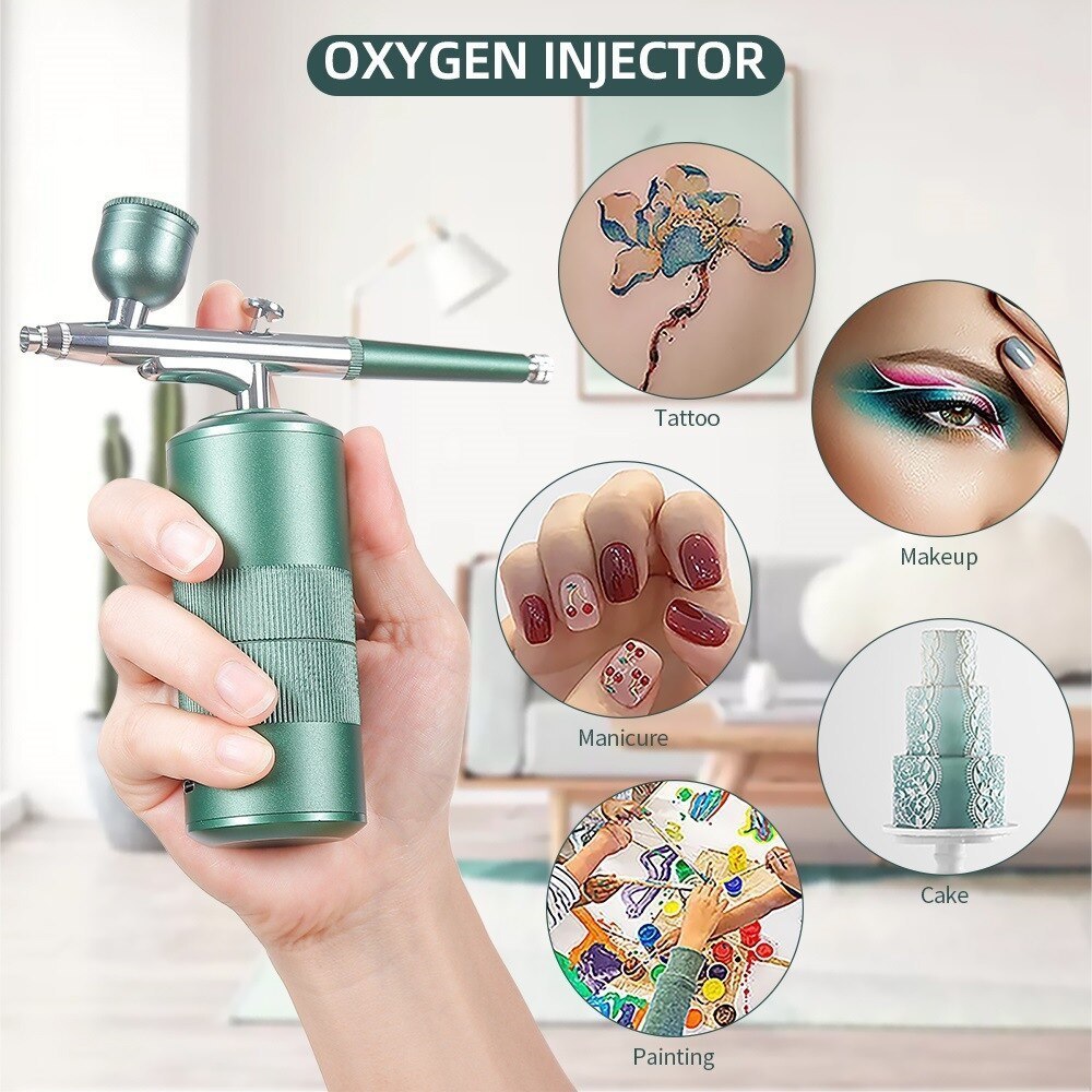 Airbrush Tattoo Supplies Mini Oxygen Injector Nano Fog Mist Sprayer Air Compressor Kit For Nail Tattoo Art Beauty Decoration Paint Spray Gun Tool 2308