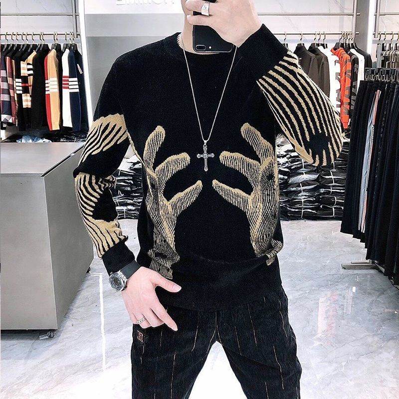 Men's Sweaters Stylish Printed O-Neck Spliced All-match Korean Sweater Men Clothing Autumn Oversized Casual Pullovers Loose Warm Tops 230808