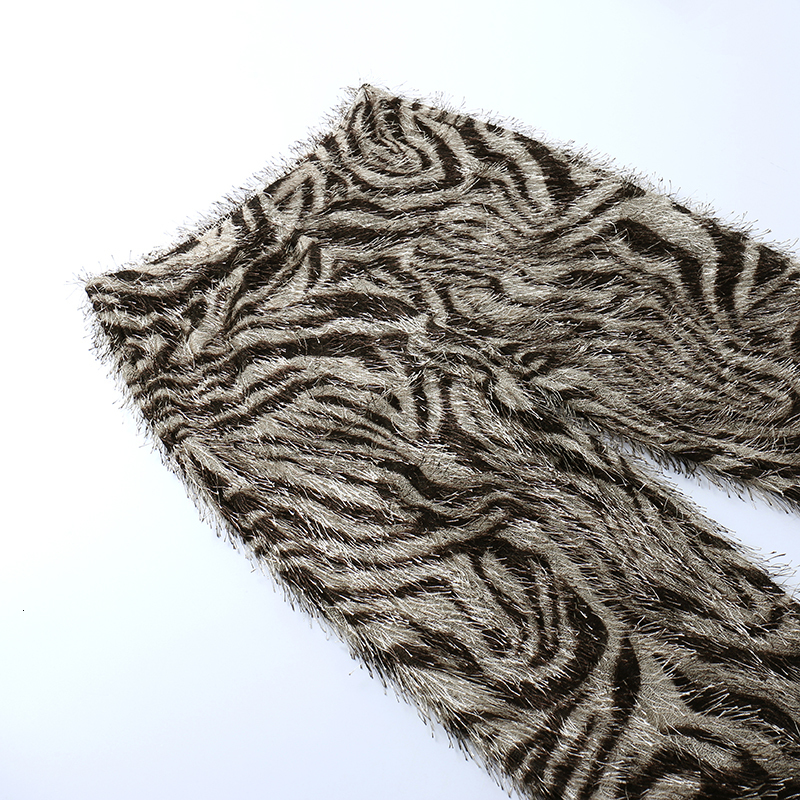Men s Pants Zebra Striped Knitted Furry High Waist for Women Bottoms Streetwear Fall Winter Fashion Sexy Trousers YJ22454MH 230808