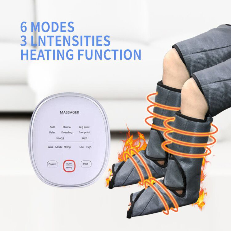 Foot Care Leg Air Compression Massager Heated for Foot and Calf Thigh Circulation with Handheld Controller 6 Modes 3 Intensities 230808