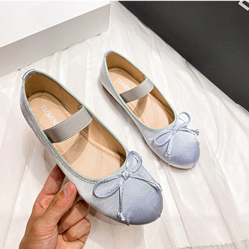 Dress Shoes Women's Mary Jane Shoes Round Toe Plus Size Women's Shoes Bow Silk Satin Ballet Flats Spring Autumn Flats Shoes Zapatos De Mujer