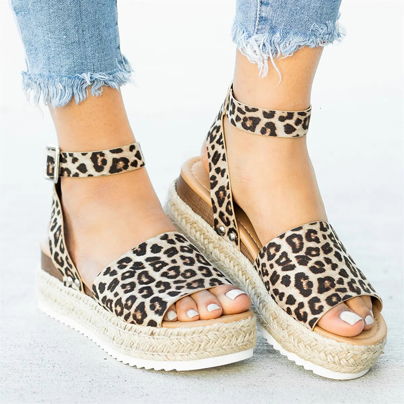 Sandals Women Sandals Plus Size 43 Wedges Shoes Woman Chunky Heels Sandals Summer Shoes Casual Leopard Platform Sandals Chaussures Femme 230809