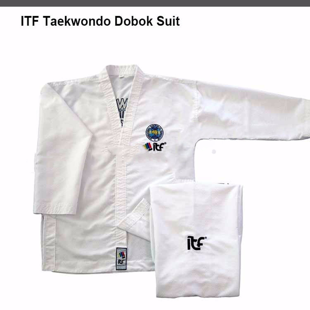 Protective Gear Adult Male Female Kids White Cotton Uniform ITF Approved Taekwondo Student Gi Equipment Doboks Karate Equipment 230808