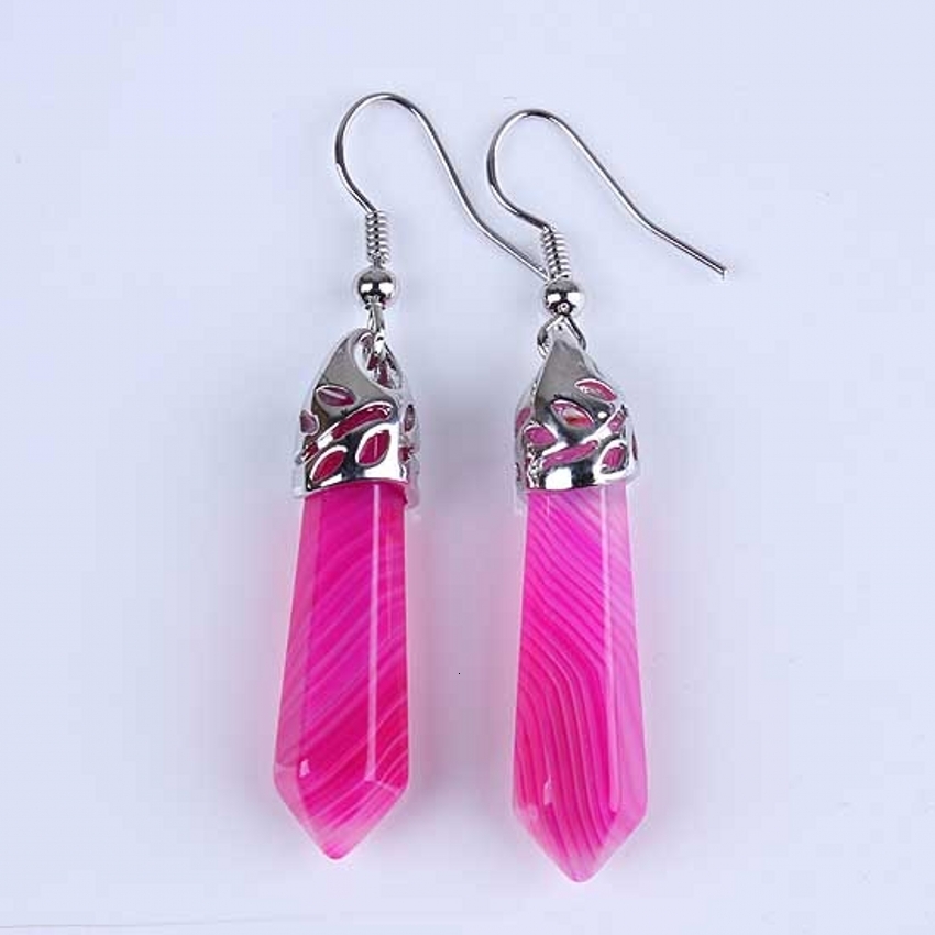 Dangle Chandelier KFT Natural Healing Crystal Rose Pink Quartz Stone Earring Lapis Lazuli Amethyst Hexagon Column Dangle Hook Earrings Women Girls 230