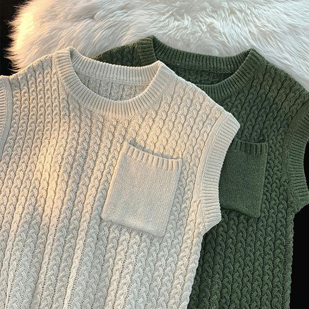 Men's Vests Stylish Men Sweater Vest Knitted Keep Warm Twisted Texture Preppy Style Pullover Sweater Vest 230808