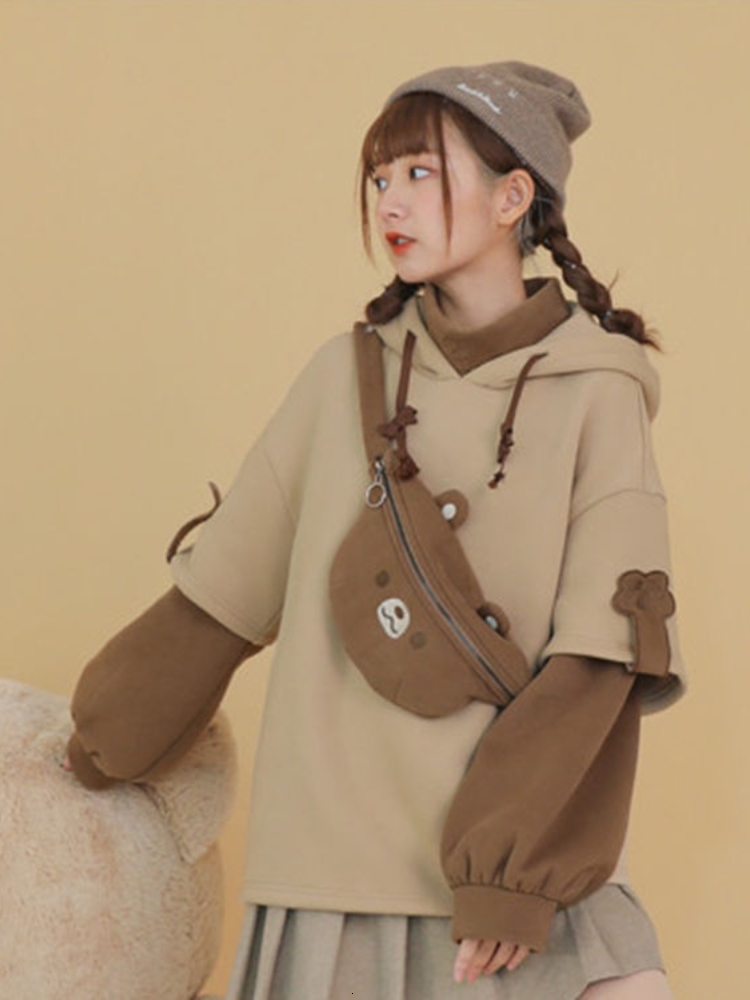 Women's Hoodies Sweatshirts 4XL Harajuku Aesthetic Bear Anime Hoodie Women Korean Kawaii Crewneck Long Sleeve Oversize Streetwear Kpop Y2K Winter