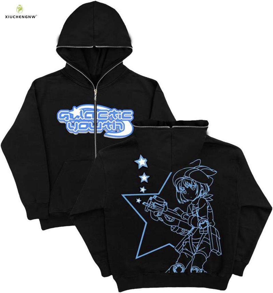 Women's Hoodies Sweatshirts Letter 4 Tune Star Girl Boy Autumn Winter Thicken Zipper Jacket Top Coat Women Funny Fly Zipper Reflective Strip Y2k 