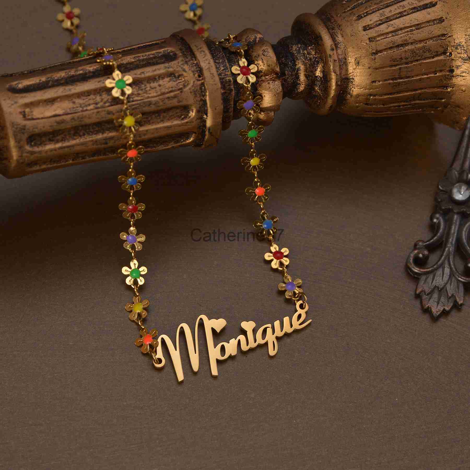 Pendant Necklaces Atoztide Personalized Custom Name Necklace for Women Oil Flower Link Chain Stainless Steel Letter Fashion Pendant Jewelry Gift J2308