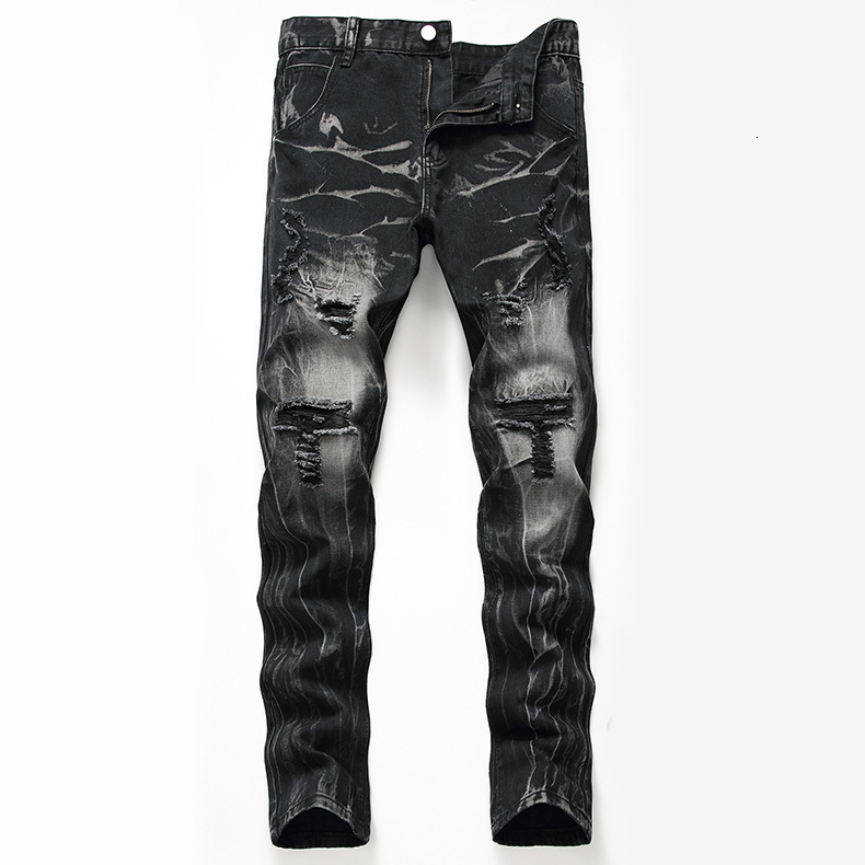 Mens Jeans High Quality Men Casual Black Slim Straight Hole Biker Autumn Jean Homme Male Denim Pants Plus Size 42 230809