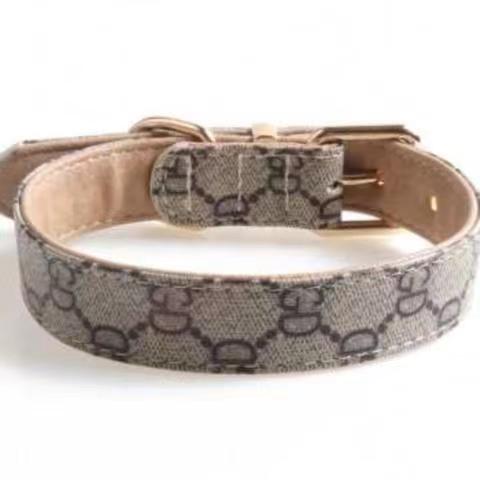 Collar Two Layers of Leather Dog Collars Leashes Set Classic Printed Designer Pet Collar Leash Soft Durable Cat Collar for Small Medium and Large Dogs