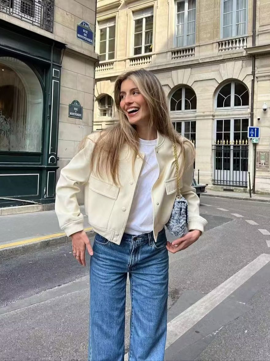 Womens Jackets Ladies Vintage Solid Short Bomber Autumn Winter Jacket Women Coat With Pockets Outerwear Outfits Chic Tops Female 230808