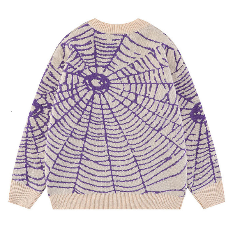 Men's Sweaters Mens Spider Web Knitted Sweaters Unisex Street Harajuku Wool Jumper Unisex Y2k Hip Hop Retro Casual College Pullover Autumn 230808