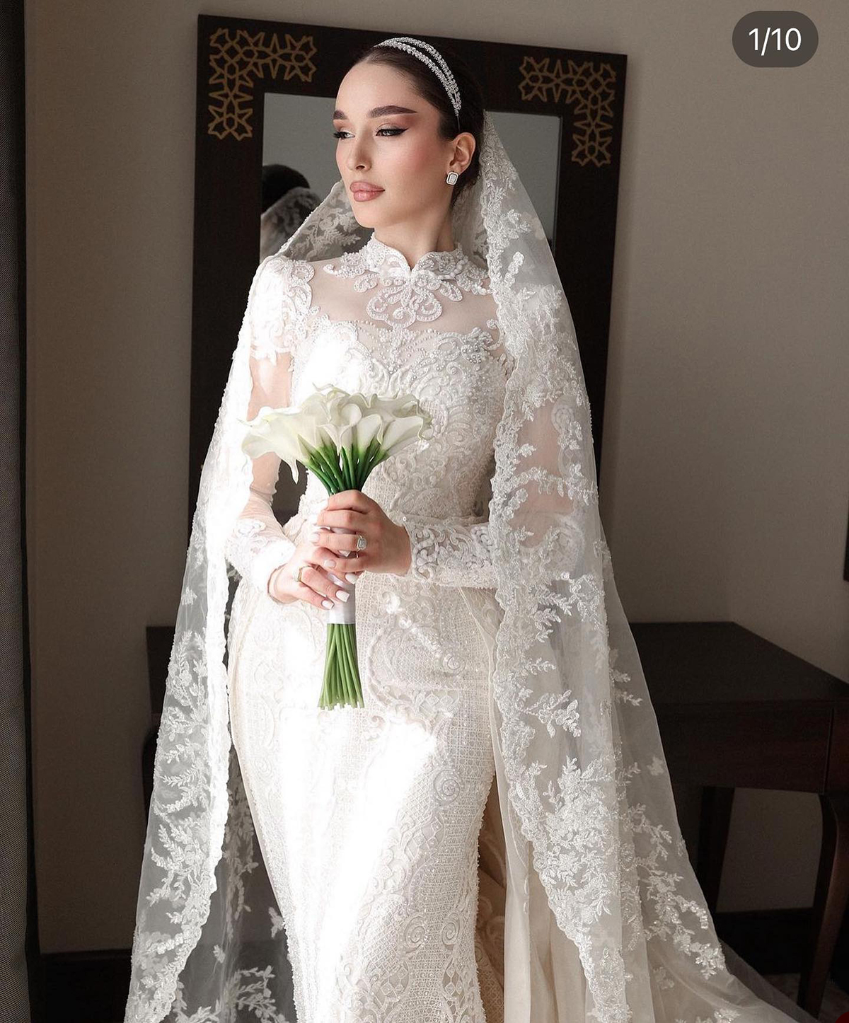 Elegant Mermaid Wedding Dress Lace Appliques High Neck Bridal Gowns Long Sleeve Sweep Train Bride Dresses vestido de casamento