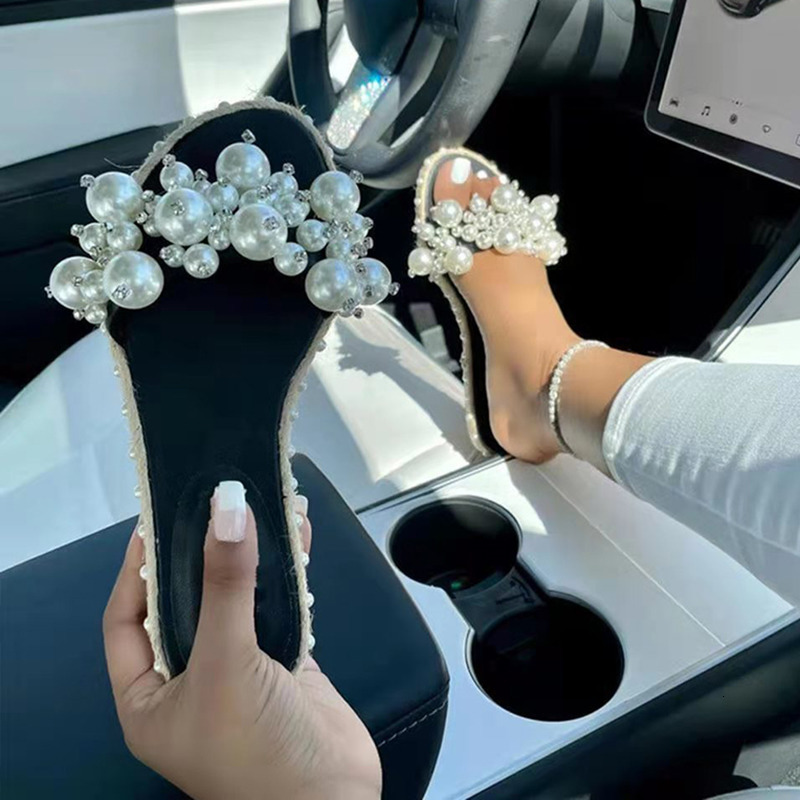 Sandals Summer Fashion Sandals Women Open Toe Platform Retro Pearl Shoes Soft Sandals Solid Color Female Slides Light Chaussure Femme 230809