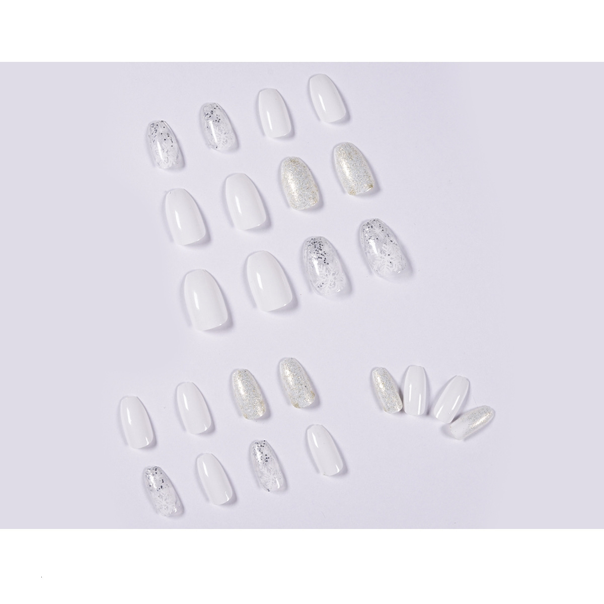 False Nails JIARUO 24PCSBOX Short Balle Press on Nails False Nail Art Y2k Ice Snow Glitter Nail Art White Pure Elegant Wedding Nails Piece 230808