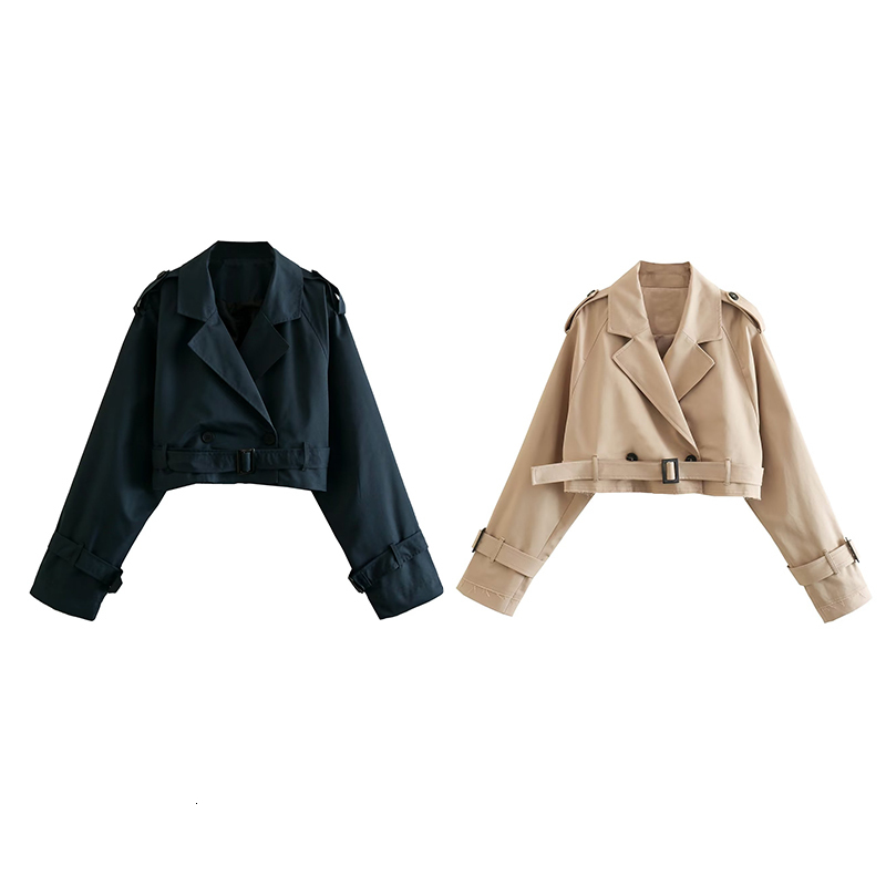 Womens Jackets Woman Elegant Khaki Loose Short Trench Coat Spring Female Fashion Solid Crop Ladies High Street Oversized Outwear 230808