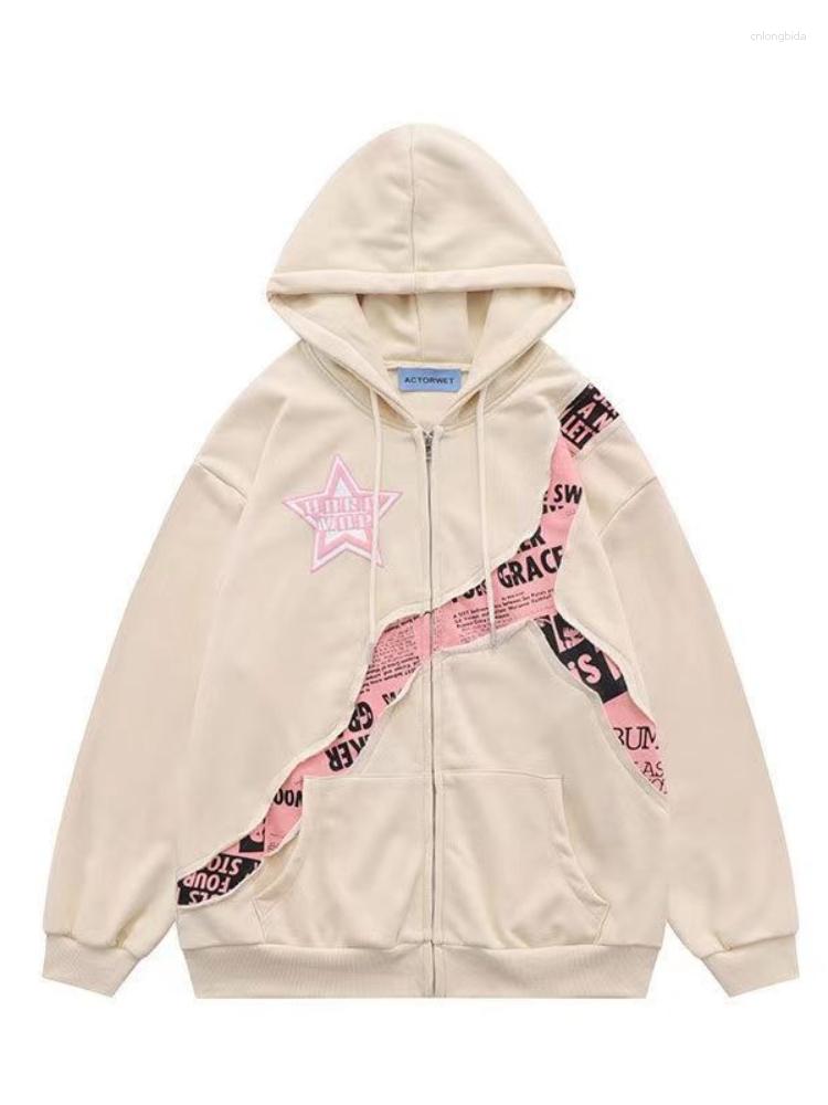 Women's Jackets Deeptown Y2K Vintage Zip Up Hoodies Women Harajuku Hip Hop Letter Print Sweatshirts Gothic Streetwear Loose Patchwork Tops