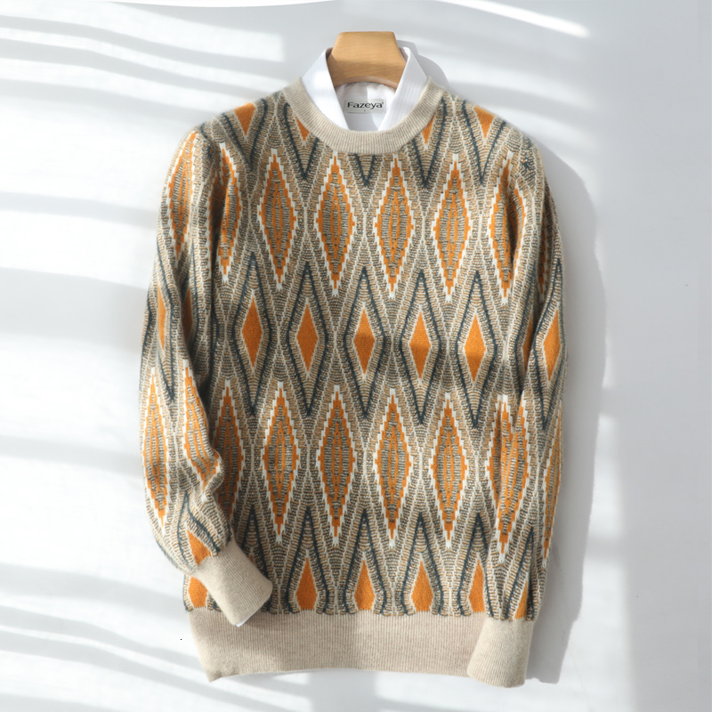 Men's Sweaters Men's 100%Pure Cashmere Sweater Color Matching Knit Large Size Pullover Winter O-Neck Thick Warm Top Business BaseShirt 23080