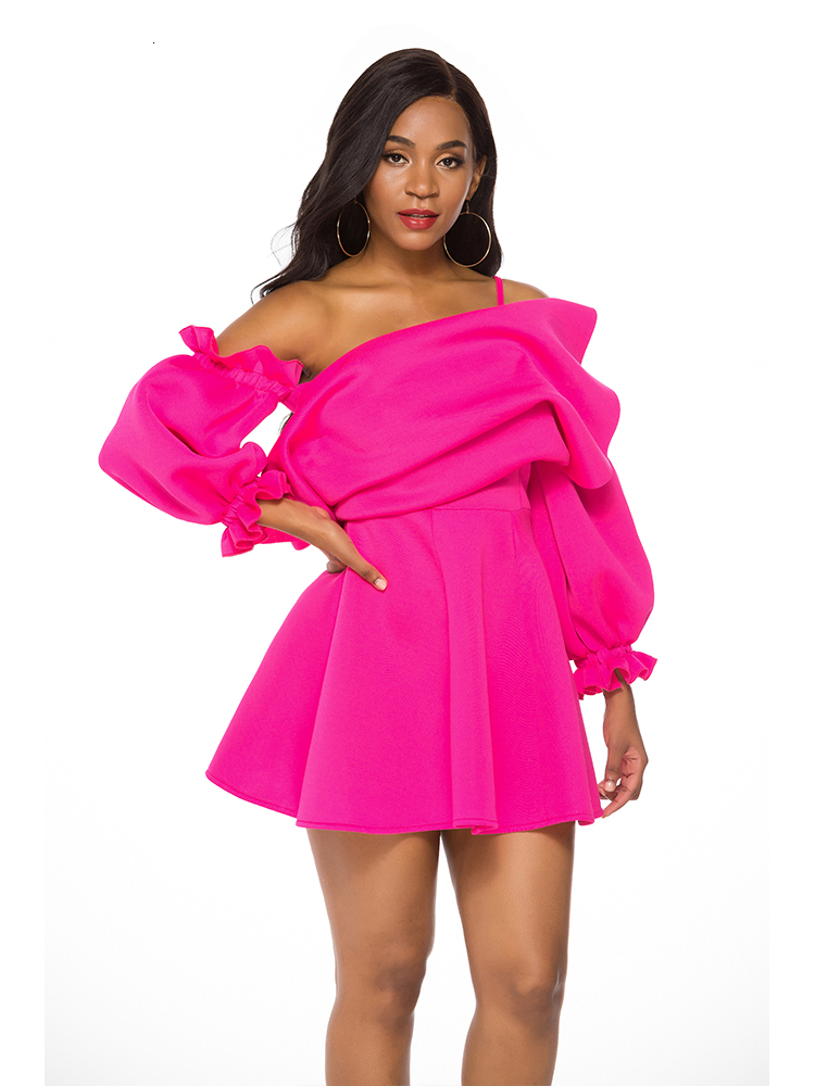Urban Sexy Dresses Party Dress Mini Sexy Pleated Puff Sleeve One Shoulder Spaghetti Strap Women Backless Clubwear Dinner Night Christmas Tunics 230809
