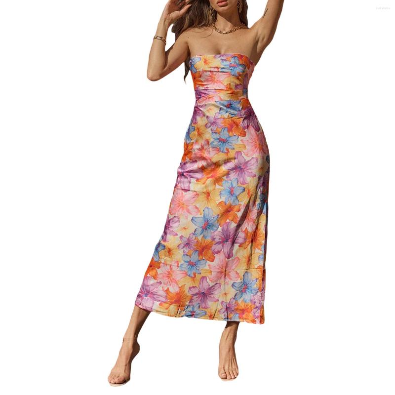 Casual Dresses Stylish And Chic Women S Floral Bodycon Midi Dress With Sleeveless Strapless Design Tube Top Backless Detailing For