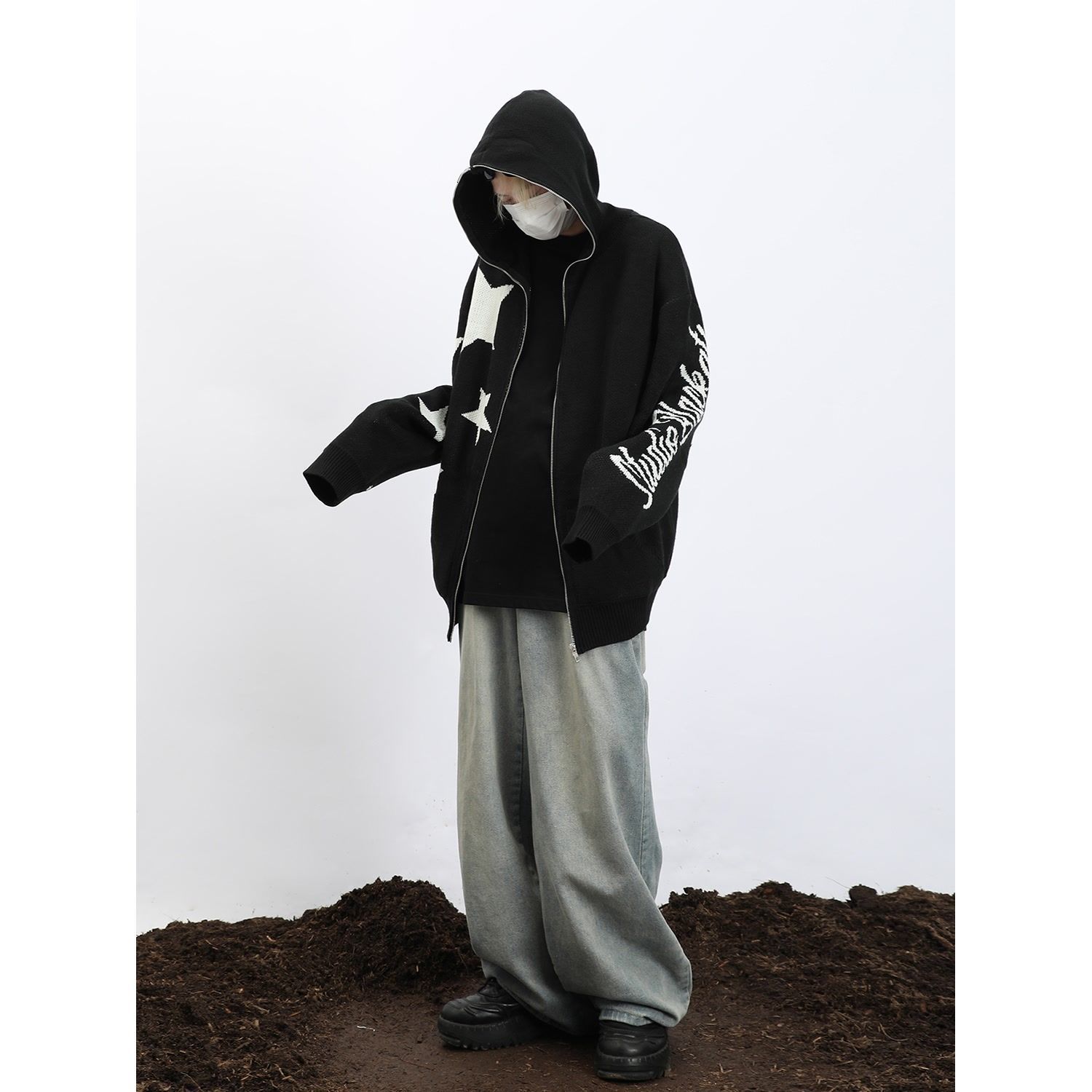 Men's Sweaters Star zipper cardigan hooded knitted sweater for men and women American retro ins loose casual all-match hooded sweater jacket 2308