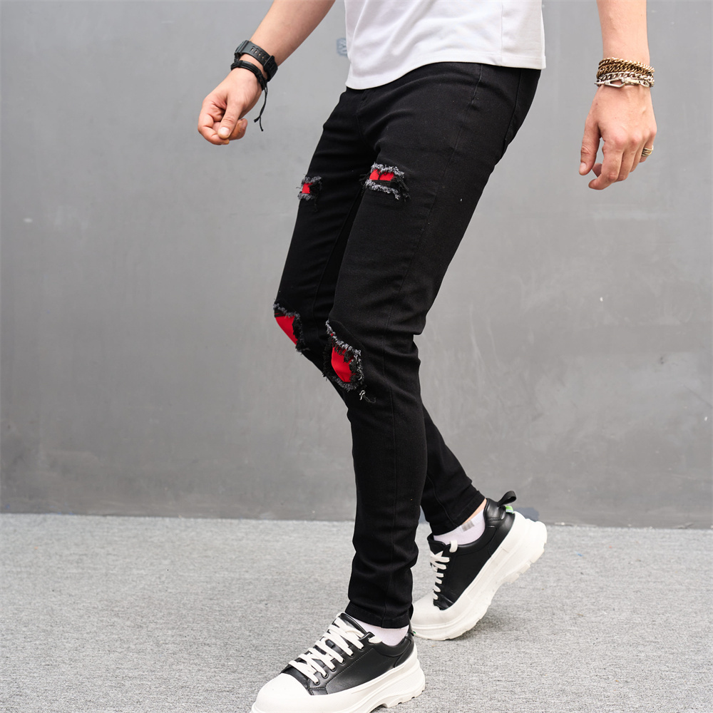 Mens Jeans Men Streetwear Ripped Slim Patch Stylish Trousers Male Holes Casual Denim Pants 230808