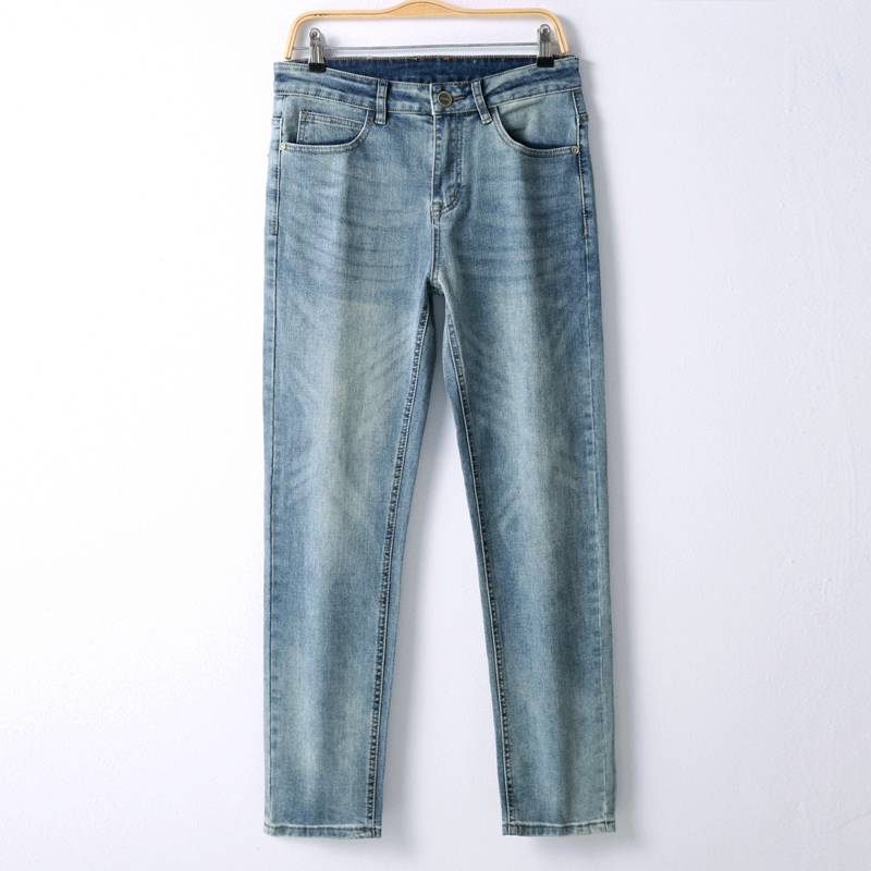 Mens Jeans Spring Autumn Vintage Blue Solid Color Elastic Classic Men Slim Fashion Denim Trousers Male 2840 230809