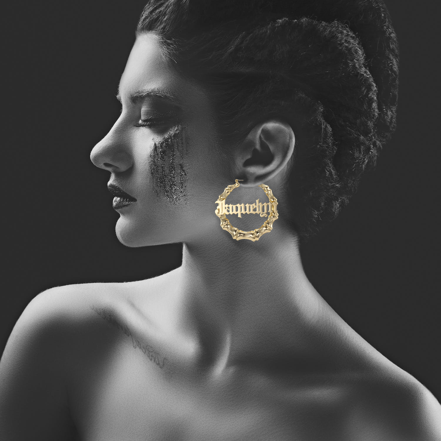 Hoop Huggie DOREMI Stainless Steel Bamboo Hoop Earrings Customize Name Earrings Bamboo Style Custom Hoop Earring With Statement Words Number 230808