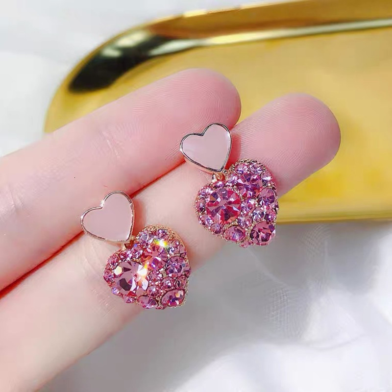 Dangle Chandelier Studded with Pink Heart Earrings for Women Personality Fashion Cute Summer Accessories Party Jewelry Birthday Gift 230808