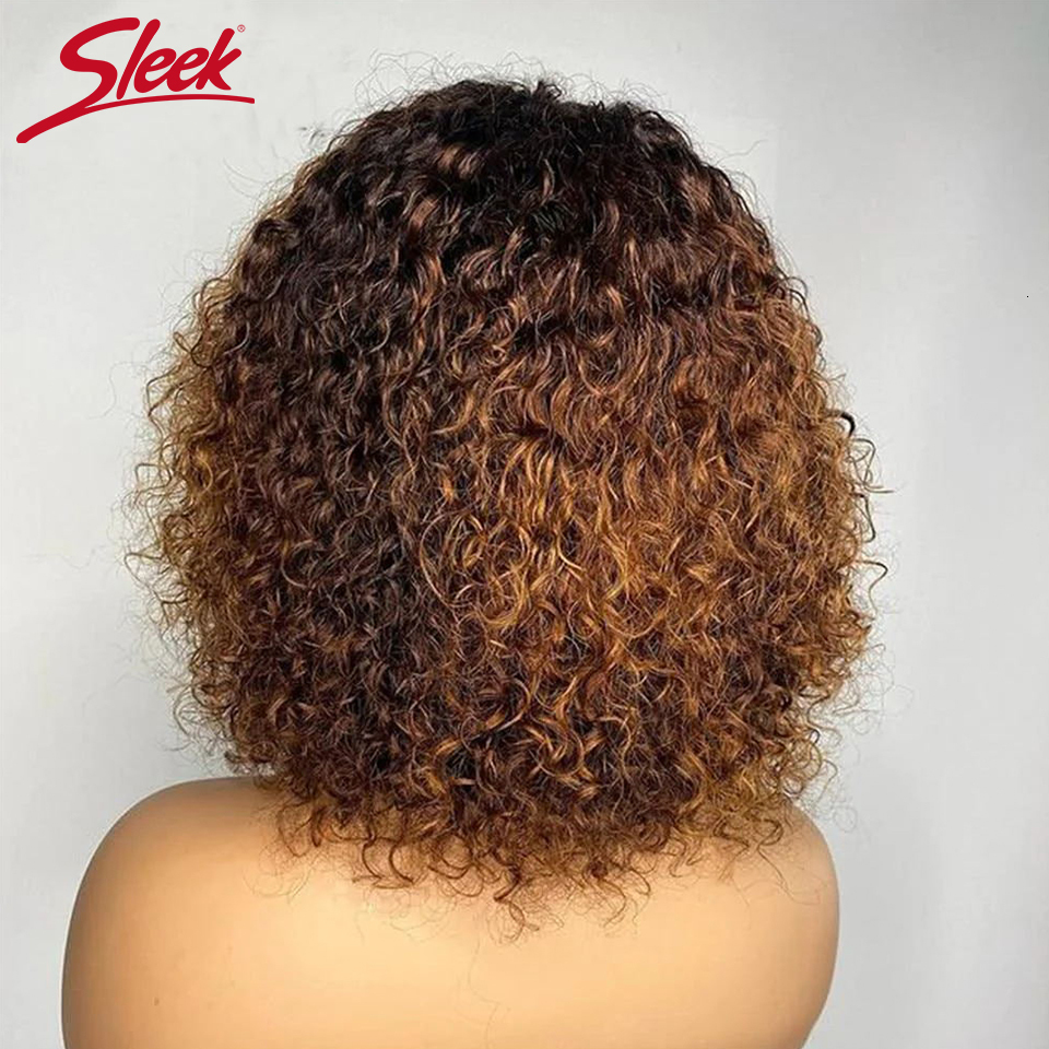 Synthetic Wigs Short Pixie Bob Cut Human Hair Wigs With Bangs Jerry Curly Non lace front Wig Highlight Honey Blonde Colored Wigs For Women 230808