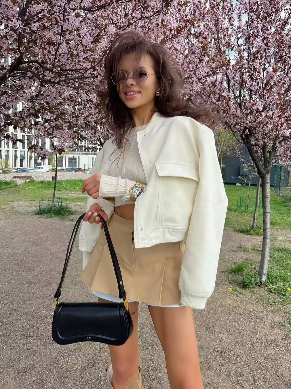 Womens Jackets Ladies Vintage Solid Short Bomber Autumn Winter Jacket Women Coat With Pockets Outerwear Outfits Chic Tops Female 230808